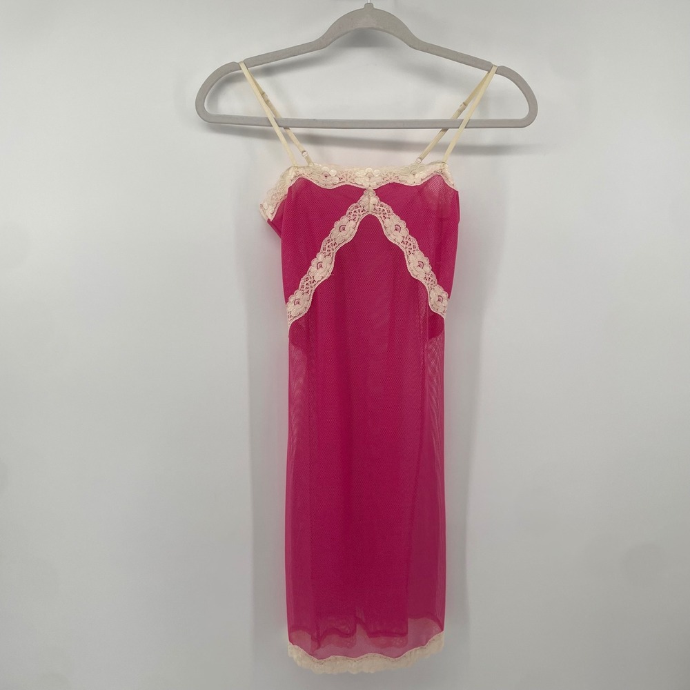 Gap Body Chemise Women XS Pink Sheer Mesh Lace Trim Slip Nightgown Lingerie